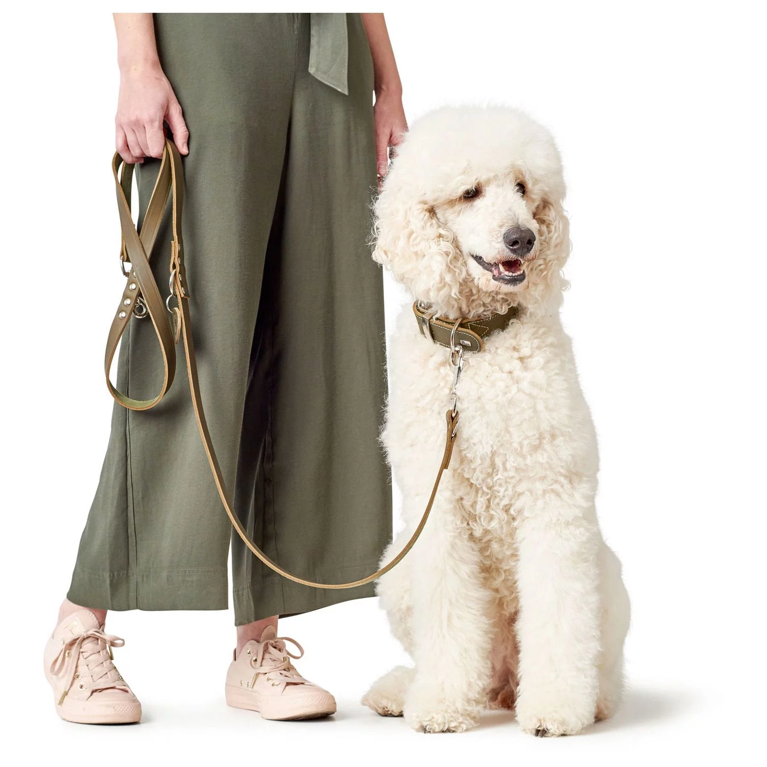 Hunter Verstelbare Looplijn Leder Olijfgroen - Hondenriem 2 Hunter Verstelbare Looplijn Leder Olijfgroen - Hondenriem - Afbeelding 2