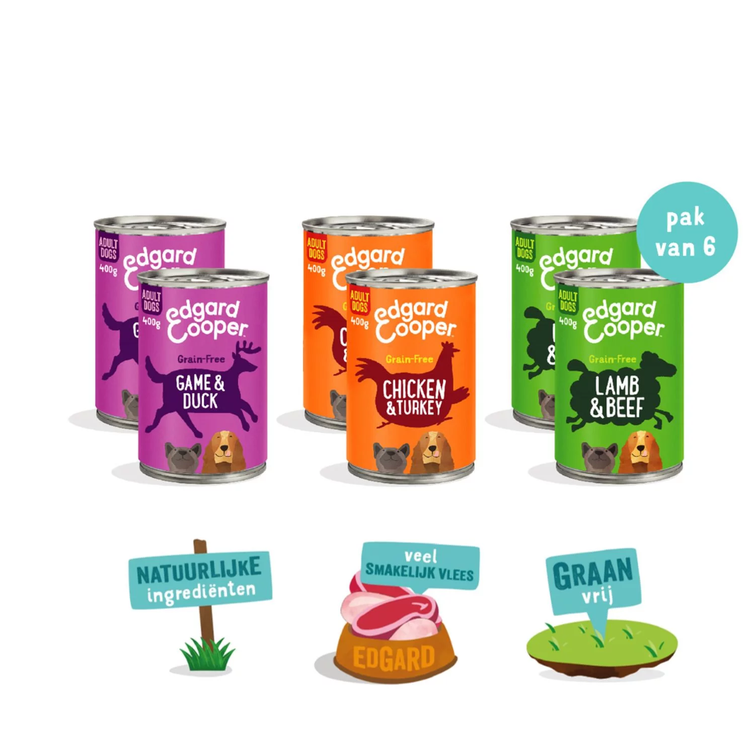 Edgard & Cooper Edgard&Cooper Blik Multipack Dog Adult - Hondenvoer - Kip Wild Lam 6x400 G 2 Edgard & Cooper Edgard&Cooper Blik Multipack Dog Adult - Hondenvoer - Kip Wild Lam 6x400 G - Afbeelding 2