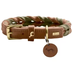 Hunter Halsband Solid Education Duo Cognac&Olijfgroen - Hondenhalsband