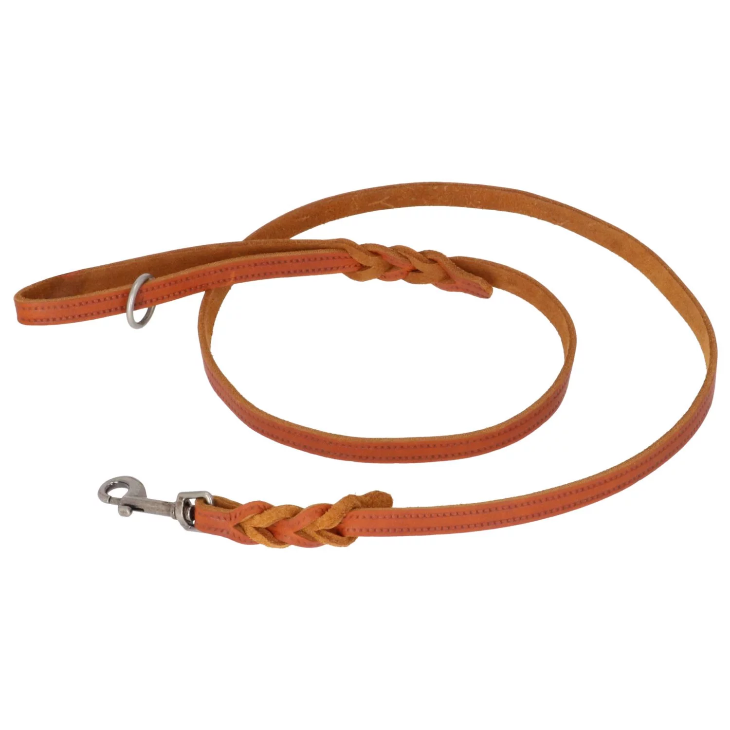 Adori Looplijn Vetleer Met Vlecht Cognac - Hondenriem 1 Adori Looplijn Vetleer Met Vlecht Cognac - Hondenriem