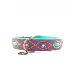 Dwam Halsband Joplin Bruin&Turquoise&Oranje - Hondenhalsband