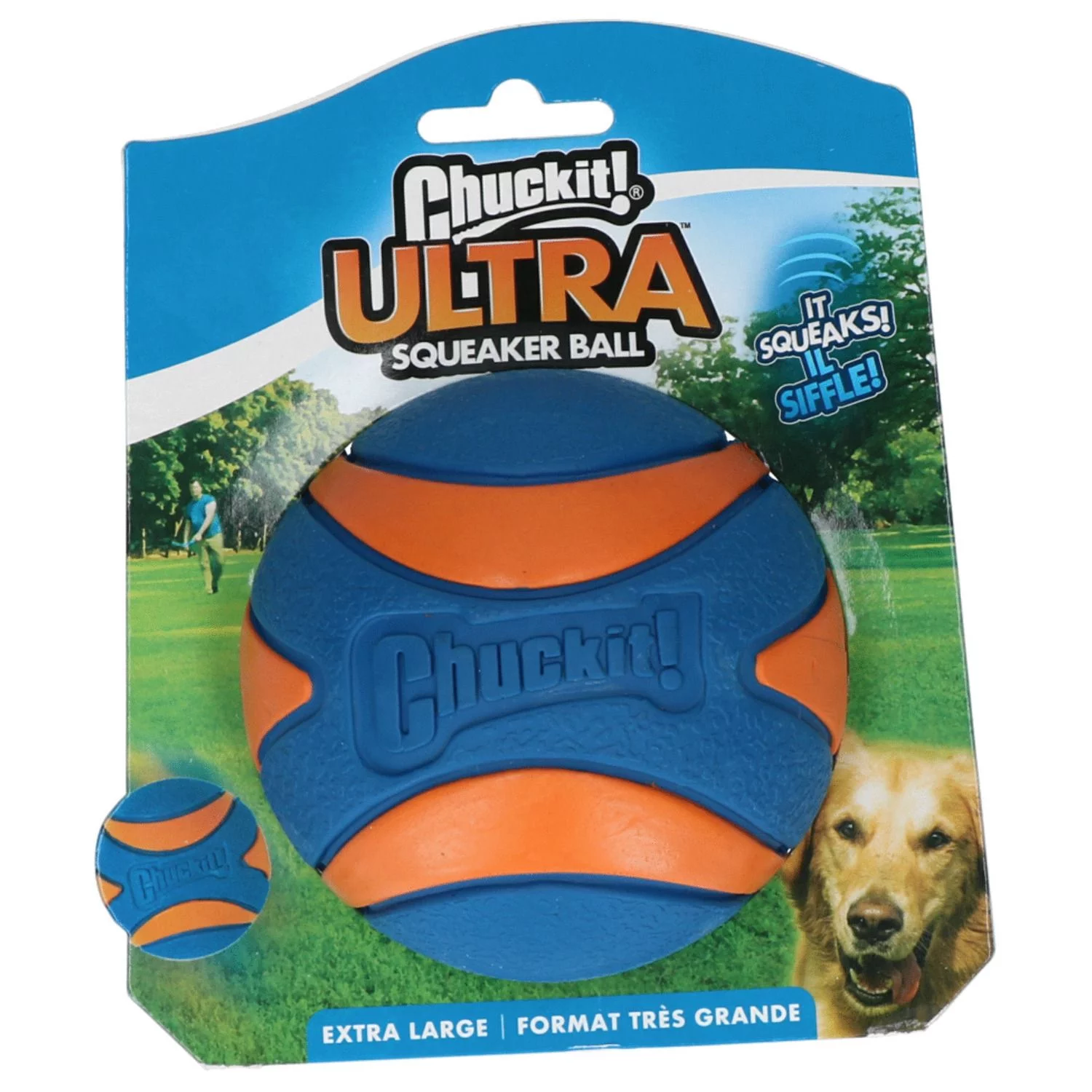Chuckit! Chuckit Ultra Squeaker Ball - Hondenspeelgoed - Ø 9 Cm Blauw Oranje 1 Chuckit! Chuckit Ultra Squeaker Ball - Hondenspeelgoed - Ø 9 Cm Blauw Oranje