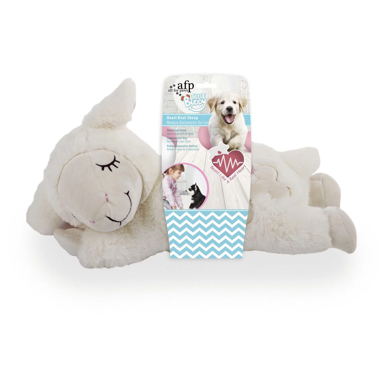 All For Paws Little Buddy Heart Beat Sheep - Hondenspeelgoed - 44x38x14 Cm Wit 1 All For Paws Little Buddy Heart Beat Sheep - Hondenspeelgoed - 44x38x14 Cm Wit