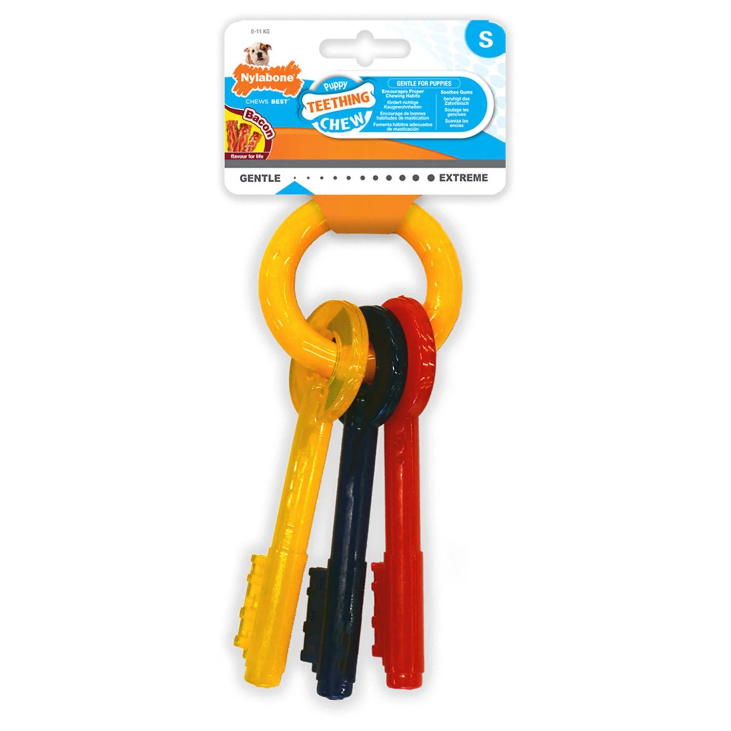 Nylabone Puppy Teething Key Flexible Geel&Blauw&Rood - Hondenspeelgoed 1 Nylabone Puppy Teething Key Flexible Geel&Blauw&Rood - Hondenspeelgoed