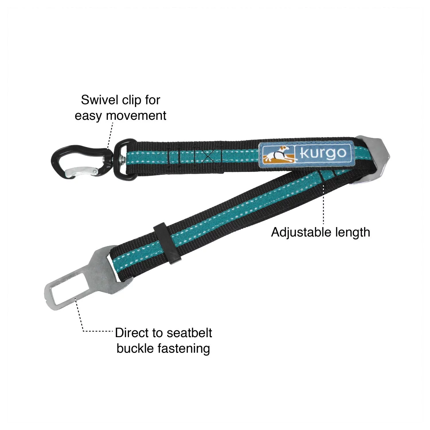 Kurgo Seatbelt Swivel Tether - Hondenautoaccessoire - Blauw Zwart 2 Kurgo Seatbelt Swivel Tether - Hondenautoaccessoire - Blauw Zwart - Afbeelding 2