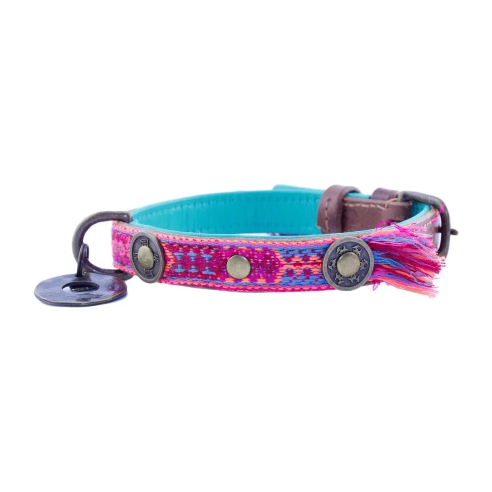 Dwam Halsband Boho Rosa Roze&Turquoise - Hondenhalsband 2 Dwam Halsband Boho Rosa Roze&Turquoise - Hondenhalsband - Afbeelding 2